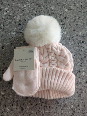 Laura Ashley Hat & Mittens Set | 12-24 Months | Pink